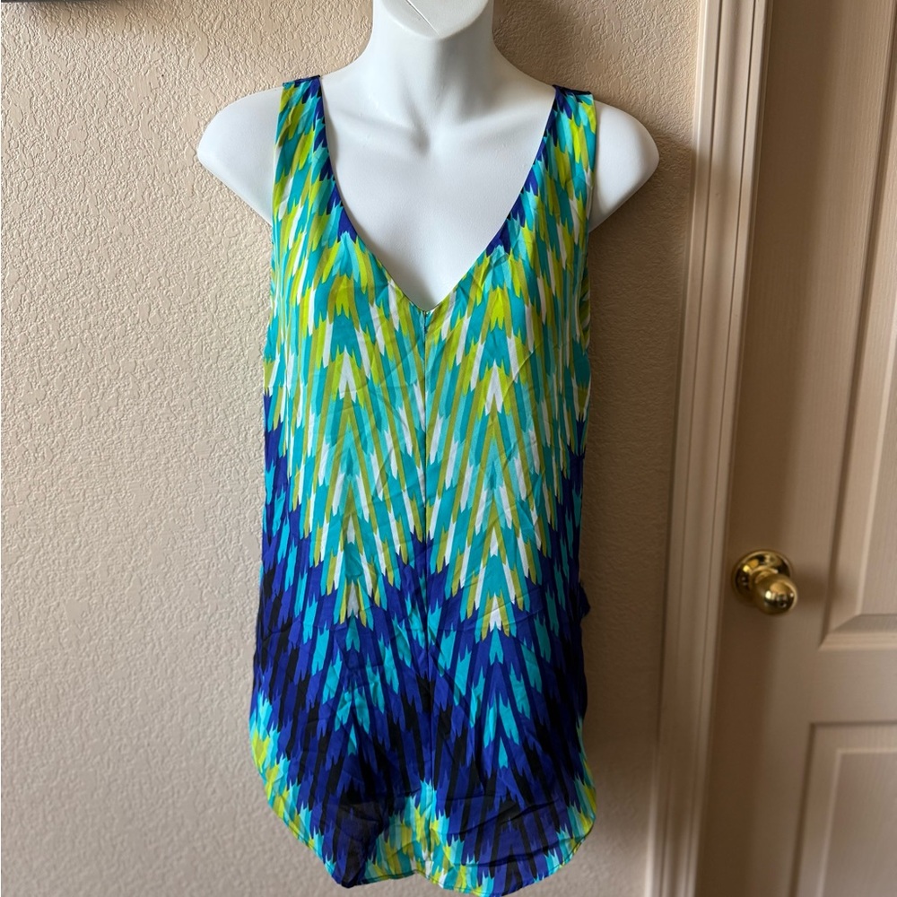Vibrant Blue and Green Sleeveless Top